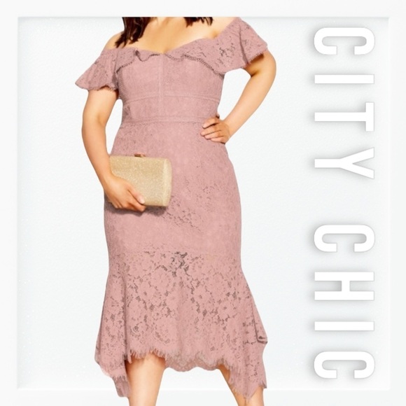 NWT City Chic Blush Rose “Angel” Lace Midi Dress sz M/18 - Picture 1 of 15